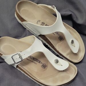 Birkenstock White Leather Thong Sandals for Women